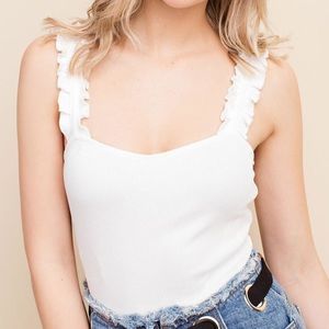 Honey Punch White ruffle strap bodysuit